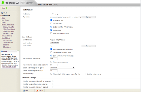 ftp server settings screenshot