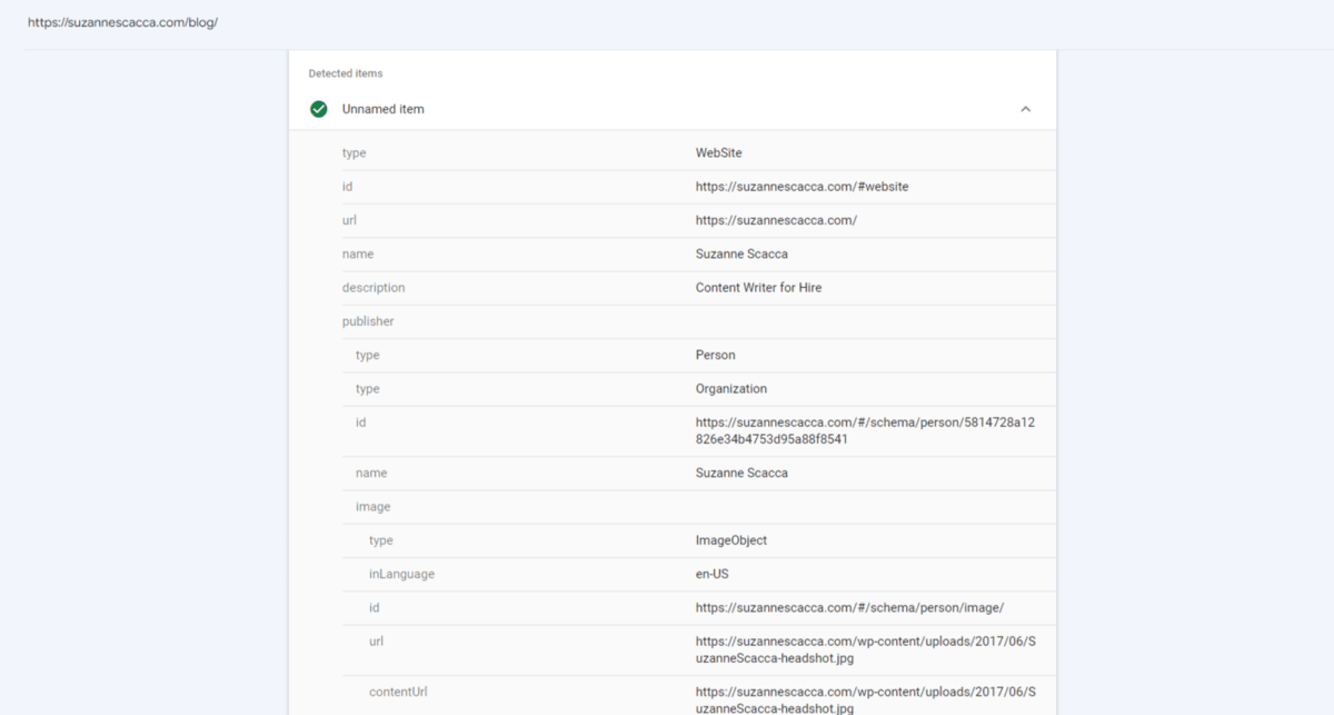 When using the URL Inspection tool in Google Search Console, users can view any sitelinks searchbox data associated with any given page. This one, for instance, shows structured data related to the name, description, publisher type, and images.